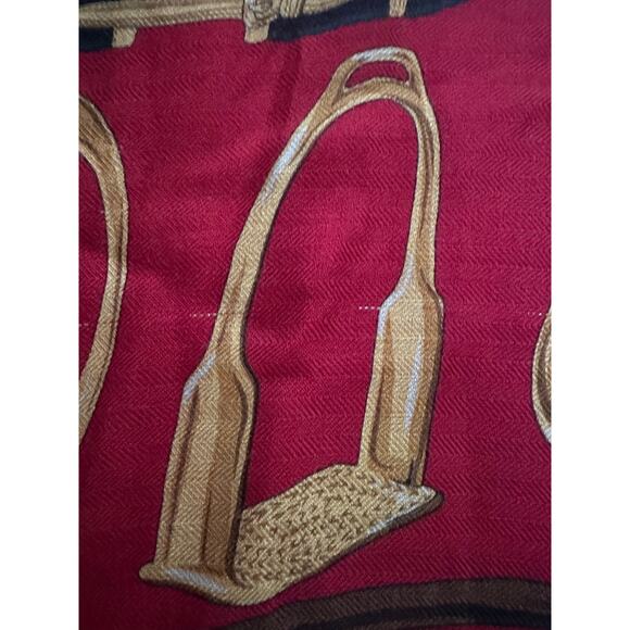 Ralph Lauren equestrian wool Silk horse Scarf Black Red 50x50” large READ - Picture 10 of 16
